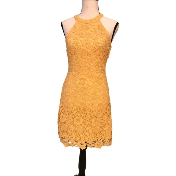 knee length dresses for ladies Tessie Yellow Lace Short Dress main image 0